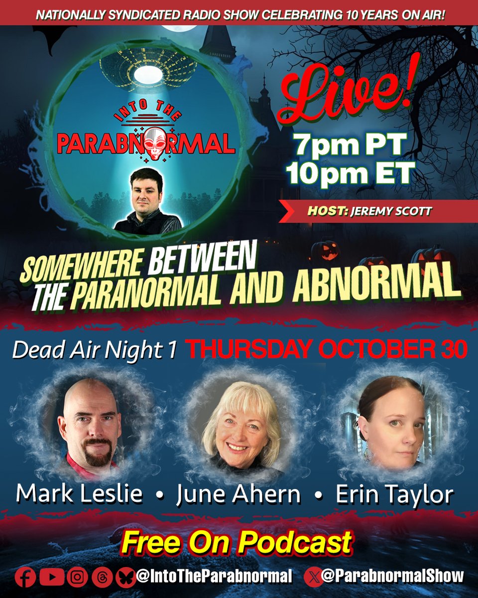 IT'S DEAD AIR 2025!

Two nights of Halloween spooks are nearly upon us. Tune in for the broadcast that only comes once (or twice) a year. Be there... if you dare!

🗓️ THURSDAY, OCTOBER 30TH

• DEAD AIR NIGHT 1 – Mark Leslie, June Ahern, Erin Taylor

📻 Listen LIVE! at 7pm PT /