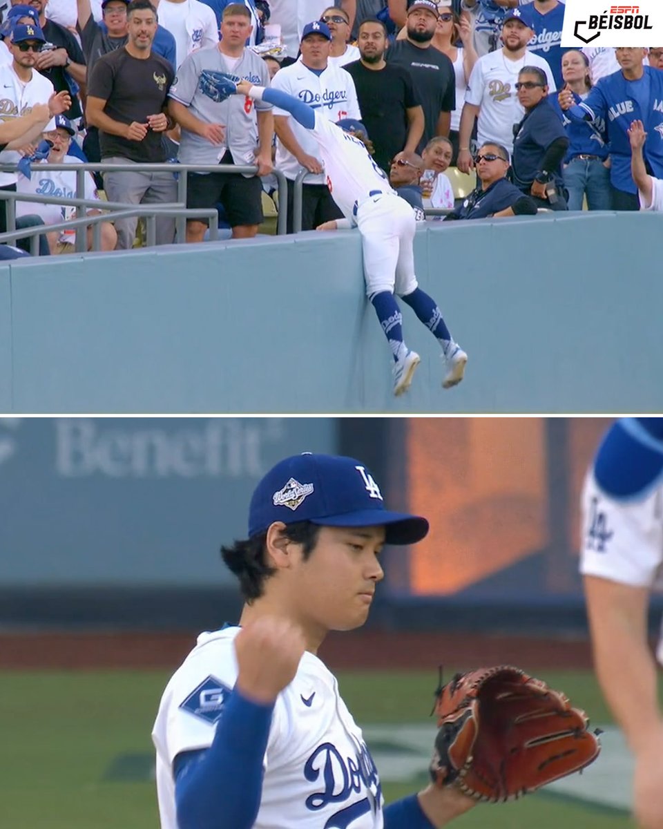 Kiké Hernández se lanzó para hacer ese out y Shohei Ohtani lo disfrutó 🙌😅.