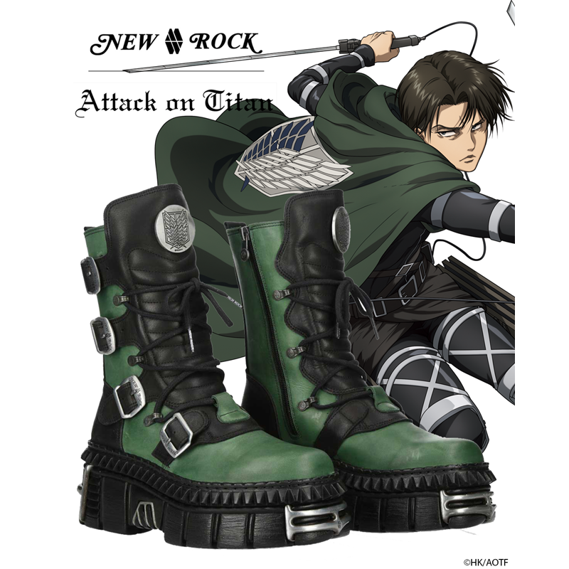 QOOZA_JP's tweet photo. 『進撃の巨人 NEWROCK』

全12型のコラボレーションアイテム、好評発売中。
エレン、ミカサ、アルミン、リヴァイ、��ンジ、超大型巨人。