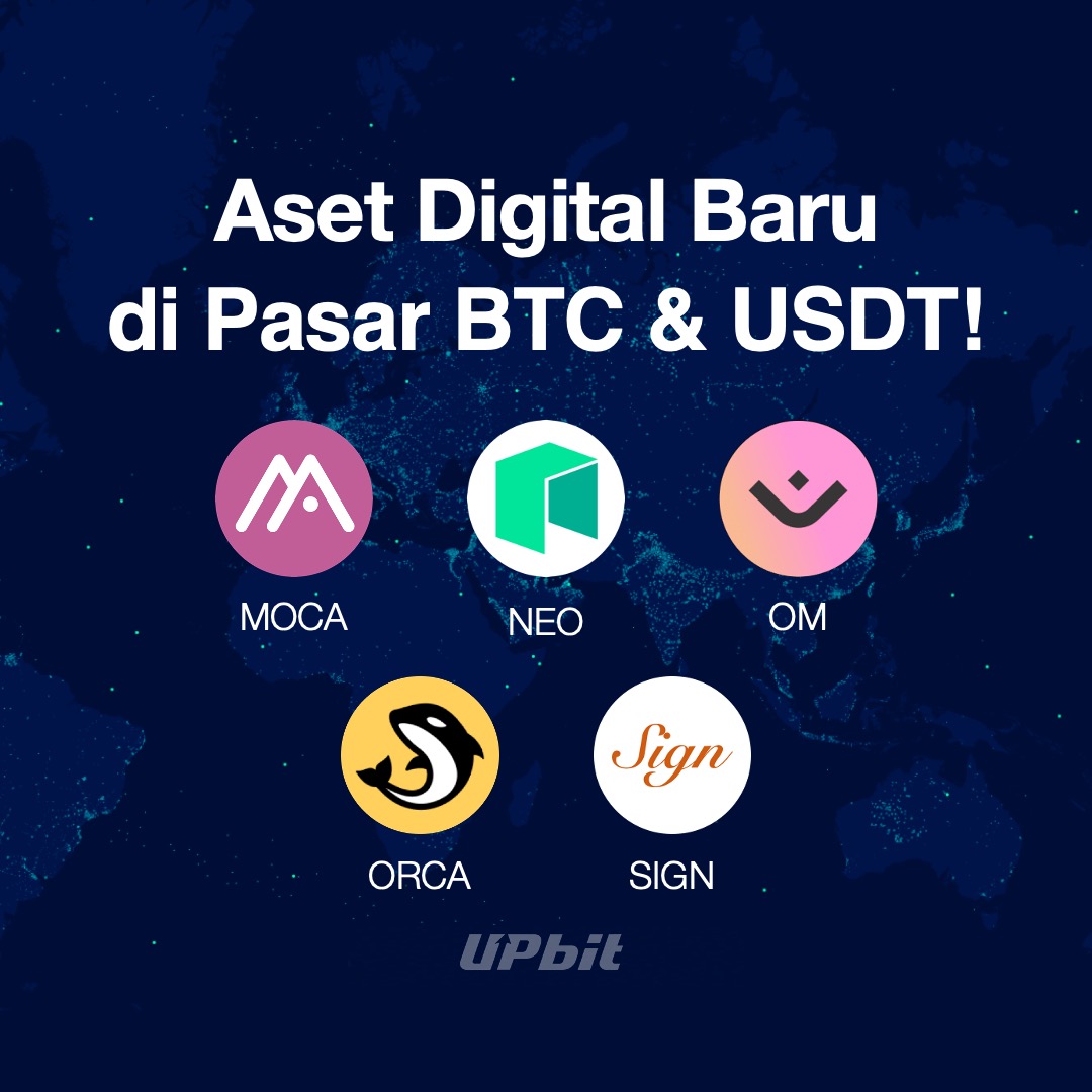 UpbitID's tweet image. Mulai 29 Okt 2025, Upbit akan menambahkan MOCA, NEO, OM, ORCA dan SIGN di pasar BTC &amp;amp; USDT serta GAME2 di pasar BTC.

Informasi lebih lanjut mengenai beberapa aset digital tersebut, silakan klik tautan berikut : upbit-global.onelink.me/7wDf/rt35zn1d

Upbit Indonesia berizin dan diawasi oleh…