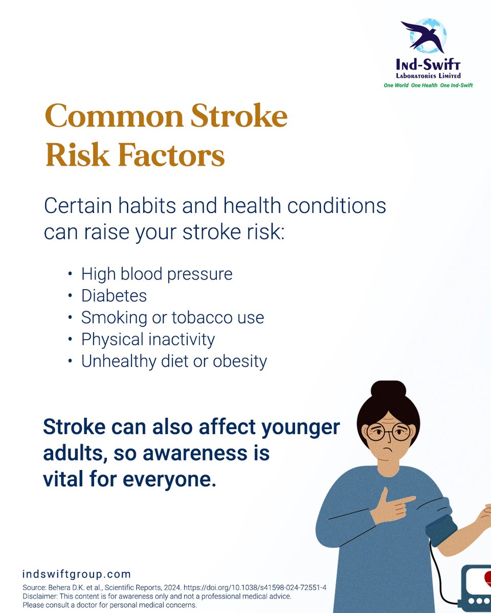 indswiftlabs's tweet image. A stroke can strike anyone, anytime - but quick action saves lives.
Know the signs. Live healthy. Act F.A.S.T.

🌐 Visit us: indswiftgroup.com
📌 Follow us: Facebook | LinkedIn | Instagram

#WorldStrokeDay #StrokeAwareness #IndSwiftGroup #IndSwiftLabs #OneWorldOneHealth