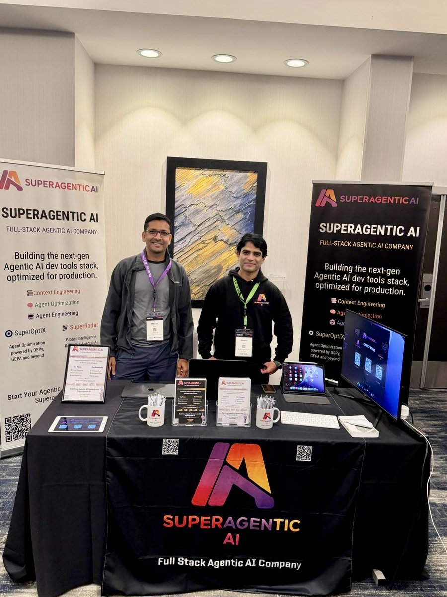 Shashikant86's tweet image. 💥 🌉 What an incredible first day at ODSC AI West in San Francisco! @_odsc 

Day one of exhibiting @SuperagenticAI  has been incredible. Met brilliant minds, had inspiring conversations, and was genuinely blown away by the growing excitement around Agent Optimization 

💡 The…