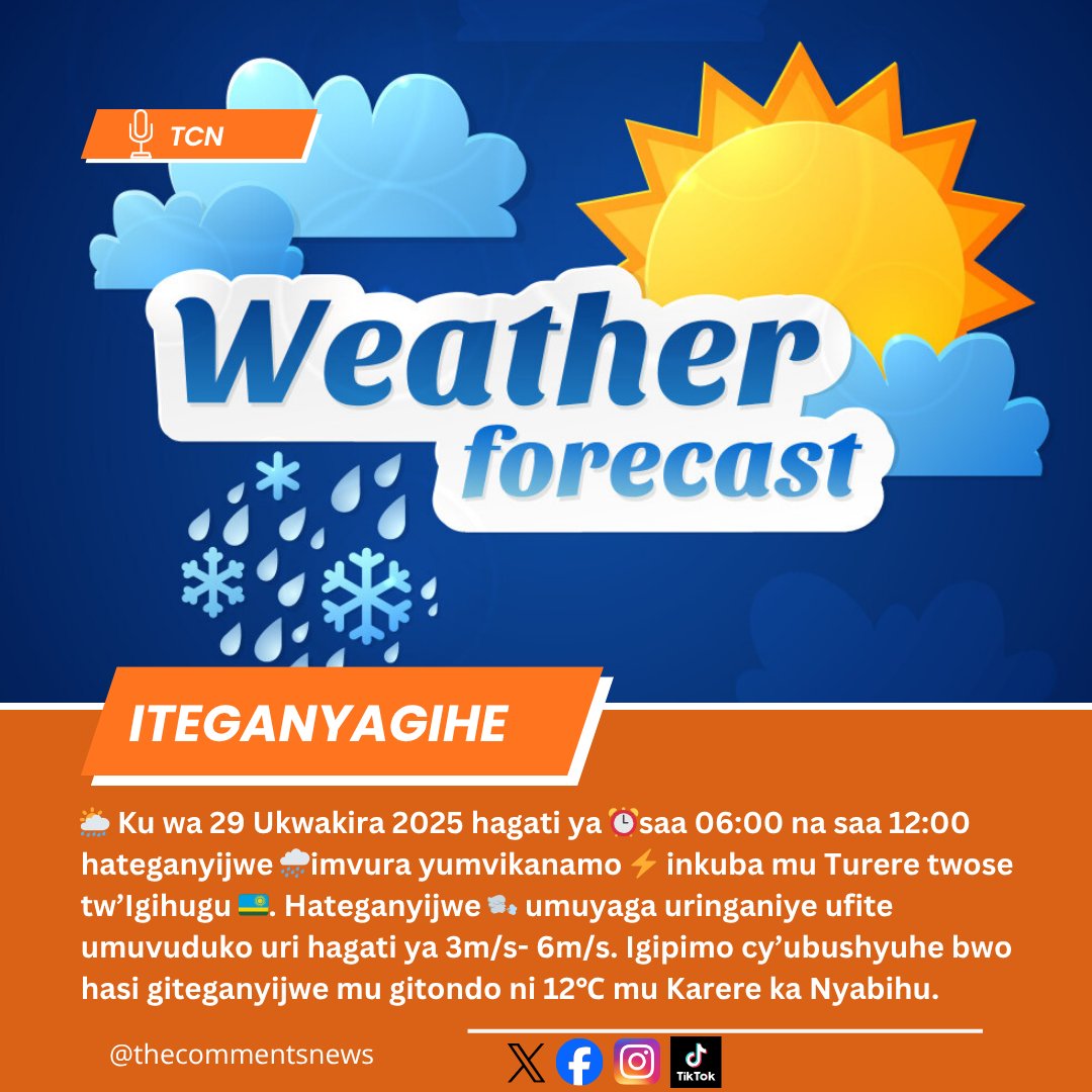 TheComments__'s tweet photo. 🌦️MENYA ITEGANYA GIHE RYAHO UHEREREYE🌦️🌍
#TCN #TheCommentsNews #RwandaWeather @MeteoRwanda https://t.co/FtkzcInIpI