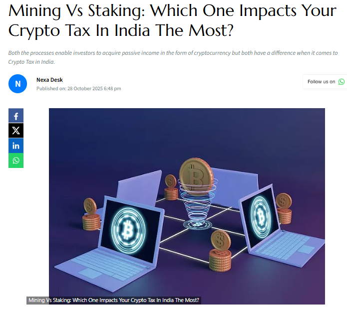 block_chaintime's tweet image. 🚨Mining vs Staking: Which Impacts Your Crypto Tax the Most in India? 

Both mining and staking offer passive crypto income  but when it comes to taxes, the rules change drastically.

#CryptoTax #Blockchainevolution #MiningVsStaking #Crypto #Web3 #DeFi #BTC #CryptoIndia #Bitcoin