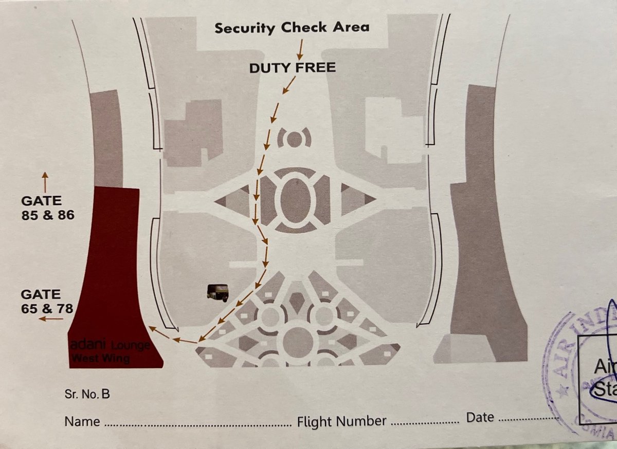 bevgetslost's tweet image. Image 1 is the invitation to the @Adani_One lounge at @CSMIA_Official - you have to rotate it to figure out which direction the lounge is. Image 2 is a quick edit to show how much easier it would be to read if they just rotated the map around. #commonsense #designfail