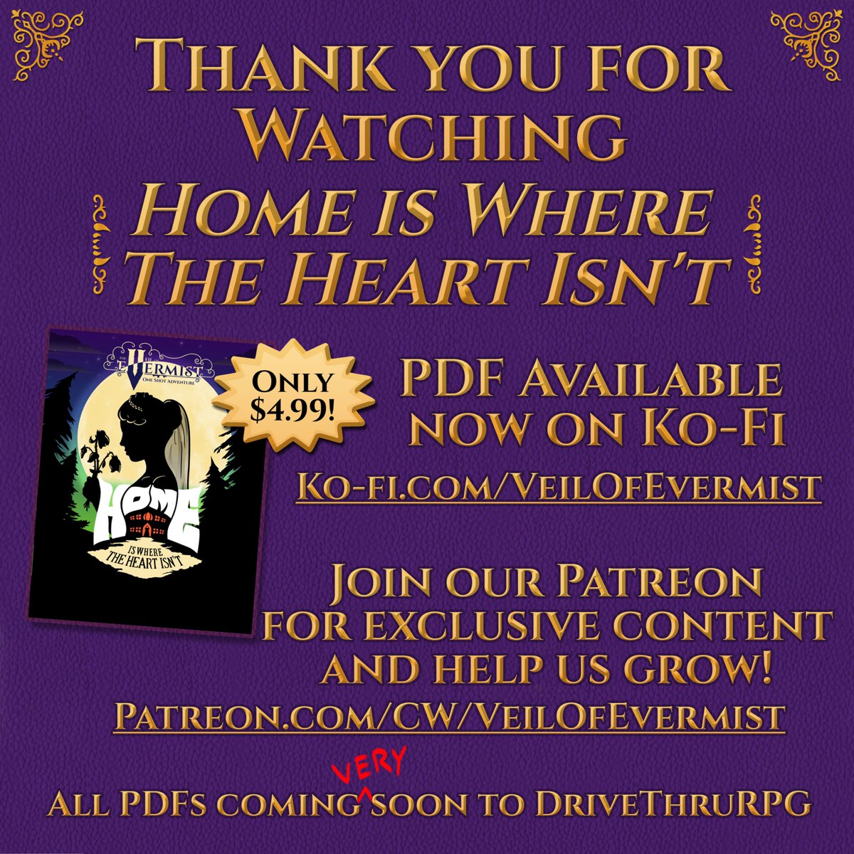 VeilOfEvermist's tweet photo. What an adventure! Tonight's game and more, including a FREE one shot, are available on our Ko-Fi page! Explore the world of The Veil of Evermist and see what is left when the mists lift! #dungeonsanddragons #dnd #oneshot #shop #veilofevermist https://t.co/hvtpj9dWRR