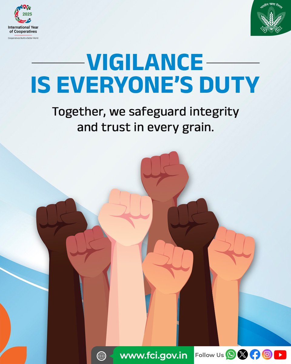 At the Food Corporation of India, we believe that vigilance is not just an individual effort, but a collective responsibility.
Let’s stand united against corruption and uphold transparency in every action.

#VigilanceAwarenessWeek #India