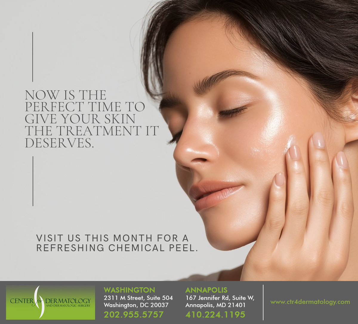 Achieve smoother, revitalized skin with personalized chemical peels tailored to your unique skin needs. Embrace the confidence of revitalized skin; visit Center for Dermatology and Dermatologic Surgery for details. #chemicalpeels #skincare #radiantskin #washington #DC