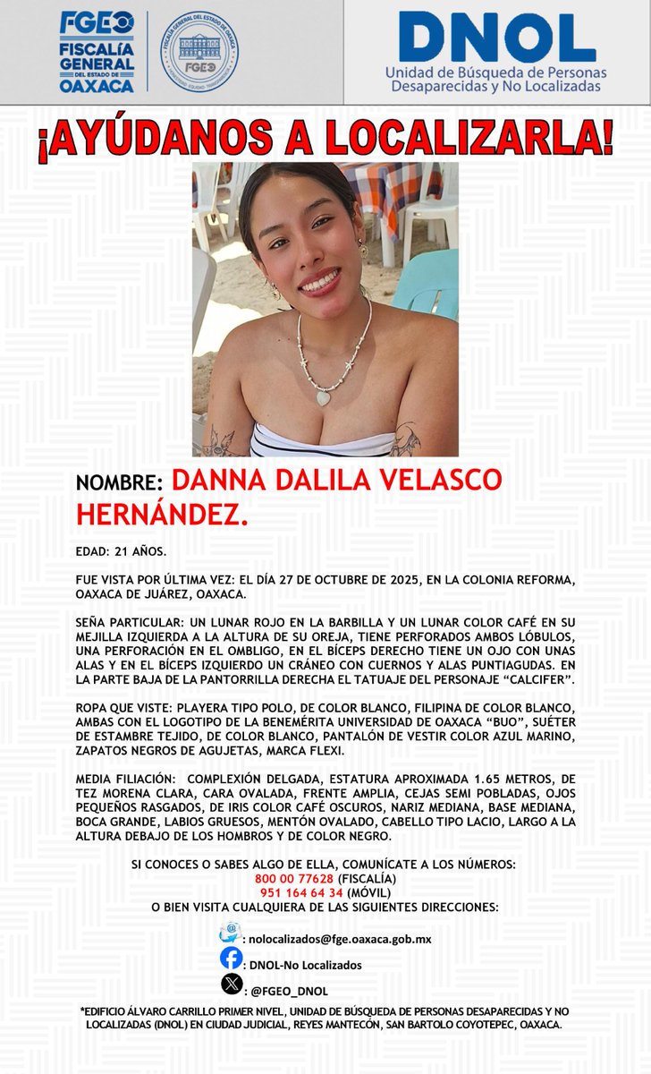 Por favor ayúdanos a localizarla #Oaxaca 

#OaxacaDeJuárez #sebusca 

<a href="/RIVAC_OAX/">@RIVAC_OAX</a> <a href="/NADIASANABIA/">‎ ‎יהוהBenditoResplandorיהוה</a> <a href="/shuramasei/">Shura</a> <a href="/adrian_benfield/">el pelon consuelas!!</a> <a href="/CuartaPlana/">CuartaPlana</a> <a href="/edgargalann/">Edgar Galán</a> <a href="/diegomtzsanchez/">Diego Martínez S.</a>