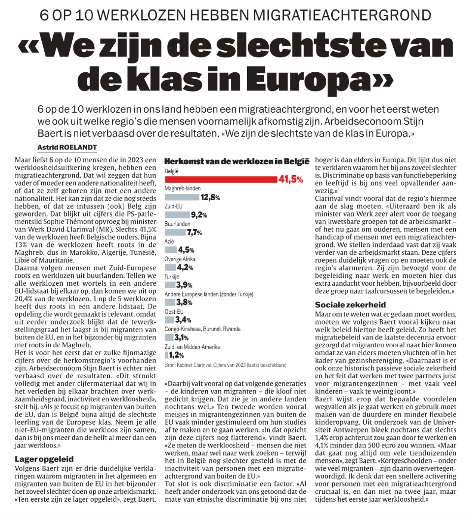 De cijfers zeggen genoeg:

"De tewerkstellingsgraad is het laagst bij migranten van buiten de EU en in het bijzonder bij migranten met roots in de Maghreb. "

't Zijn zotten die werken.