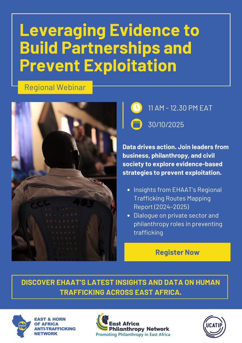 Join our webinar with the <a href="/FreedomCollab/">FreedomCollaborative</a> on Leveraging Evidence to Build Partnerships &amp; Prevent Exploitation. We'll use EHAAT’s 2024–2025 Regional Trafficking Routes Mapping to guide ethical business, strengthen survivor protection, &amp; foster partnerships. shorturl.at/dot4g