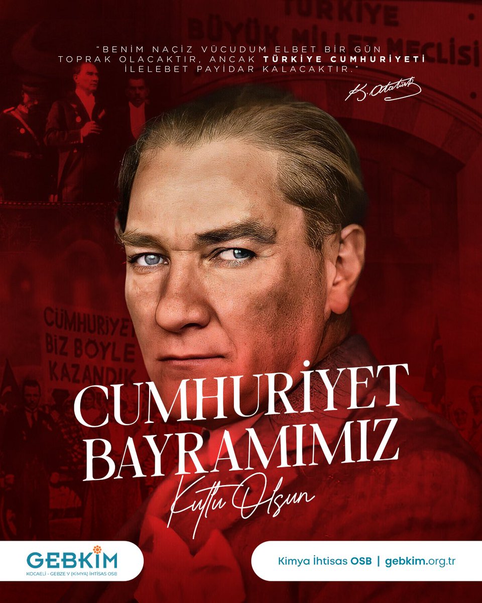 Gazi Mustafa Kemal Atatürk’ün bizlere miras bıraktığı Cumhuriyetin ışığında, geleceğe daha güçlü adımlarla ilerliyoruz. Cumhuriyetimizin 102. yılı kutlu olsun! 🇹🇷

#29Ekim #CumhuriyetBayramı #Gebkim