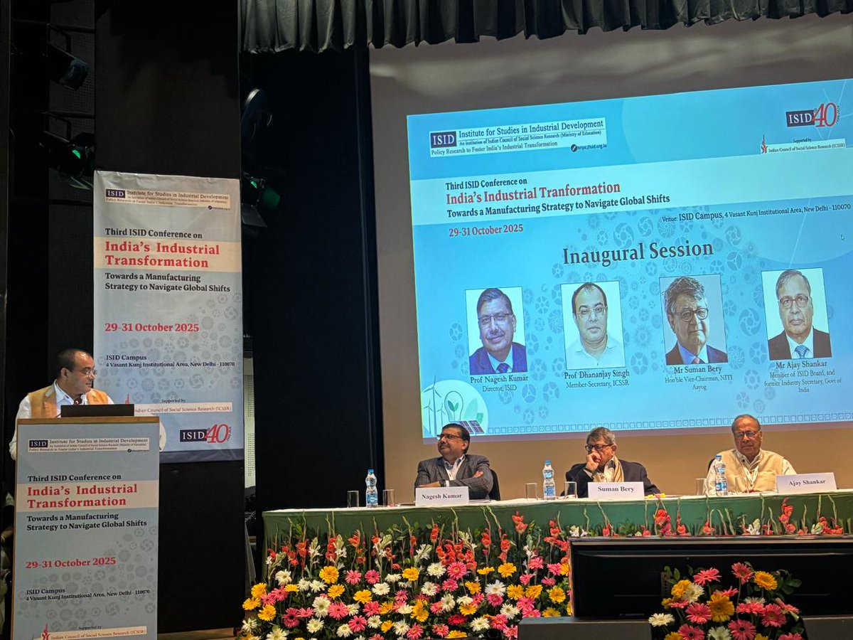 Prof Dhananjay Singh, Member Secretary, <a href="/icssr/">Indian Council of Social Science Research (ICSSR)</a>, emphasized alternative industrial dev paths that avoid appropriation &amp; displacement. He noted the significance of agro-industries, labour-intensive ind., MSMEs to foster industrial progress, integrating dharma with artha. <a href="/nageshkum/">Nagesh Kumar, PhD</a>