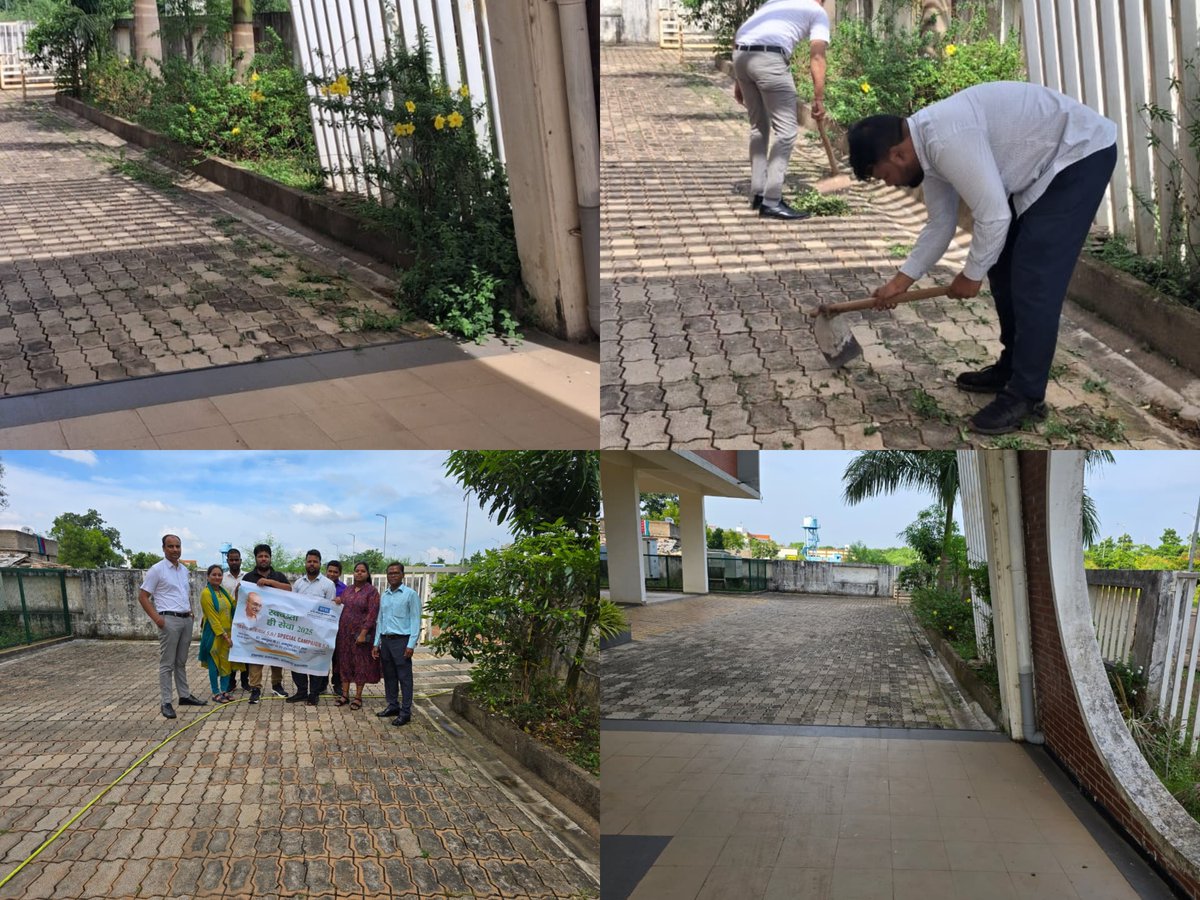 EESL_India's tweet image. A cleanliness drive was carried out at the EESL Chhattisgarh State Office, covering outer area, parking lot, and entrance zone. They cleaned, cleared weeds, and set up barricades, taking another step toward a cleaner, more organized workspace.
#Swachhotsav #SwachhataHiSeva