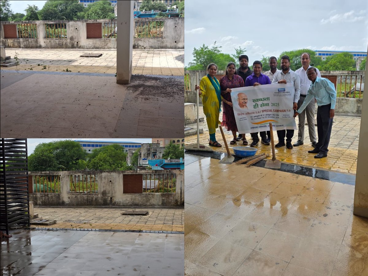 EESL_India's tweet image. A cleanliness drive was carried out at the EESL Chhattisgarh State Office, covering outer area, parking lot, and entrance zone. They cleaned, cleared weeds, and set up barricades, taking another step toward a cleaner, more organized workspace.
#Swachhotsav #SwachhataHiSeva