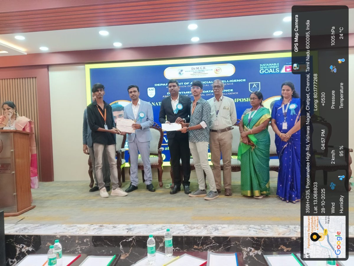 VelMultitech99's tweet image. Nidhish S.Ha.K.P and Prasanna P from the Department of ECE (Batch 2025–2029) have secured 1st Place 🥇 in the National-Level Ideapitch Contest at Techvistra ’25, organized by Dr. MGR Educational and Research Institute on 28.10.2025.

Kudos to the team
#VelTechMultiTech #ECE