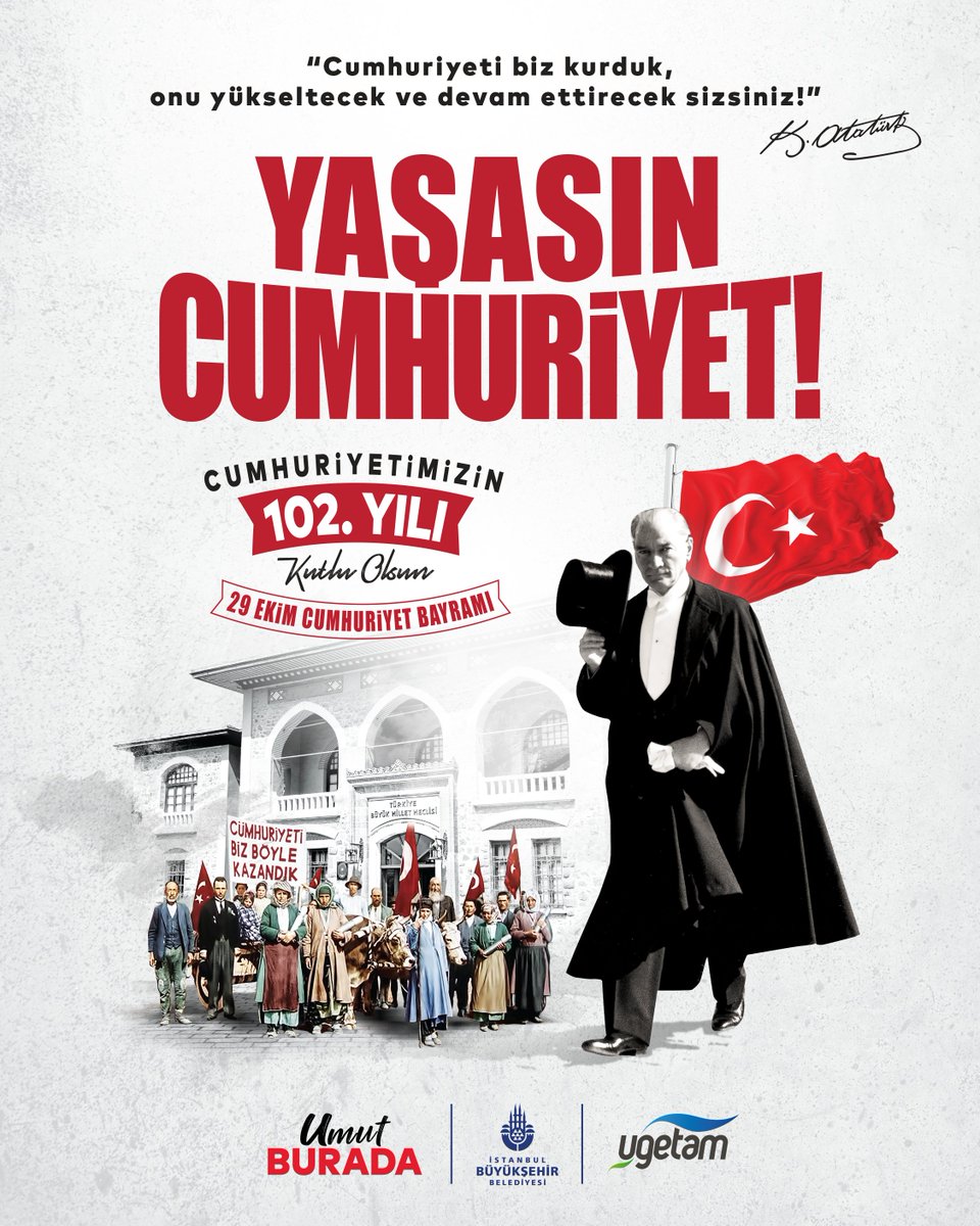 102 yıl önce Gazi Mustafa Kemal Atatürk’ün kurduğu Cumhuriyetimiz ellerimizde yükselmeye devam edecek!

Fikri hür, vicdanı hür, irfanı hür milletimizle çalışarak, üreterek daha güzel günleri birlikte var edeceğiz.

29 Ekim Cumhuriyet Bayramımız kutlu olsun, YAŞASIN CUMHURİYET!