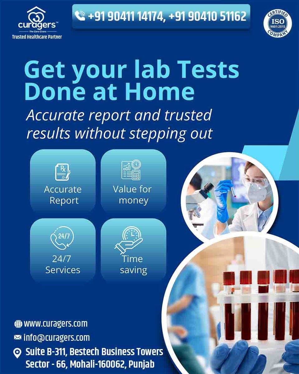 CuragersHealth's tweet image. Get your lab tests done from home with Curagers!
✔️ Accurate reports
✔️ 24/7 services
✔️ Value for money
✔️ Time-saving healthcare
#Curagers #LabTestAtHome #MohaliHealthcare #TrustedHealthcarePartner #HomeHealth 
📞 Contact us: 90417-58211 | 90410-51162
🌐 curagers.com