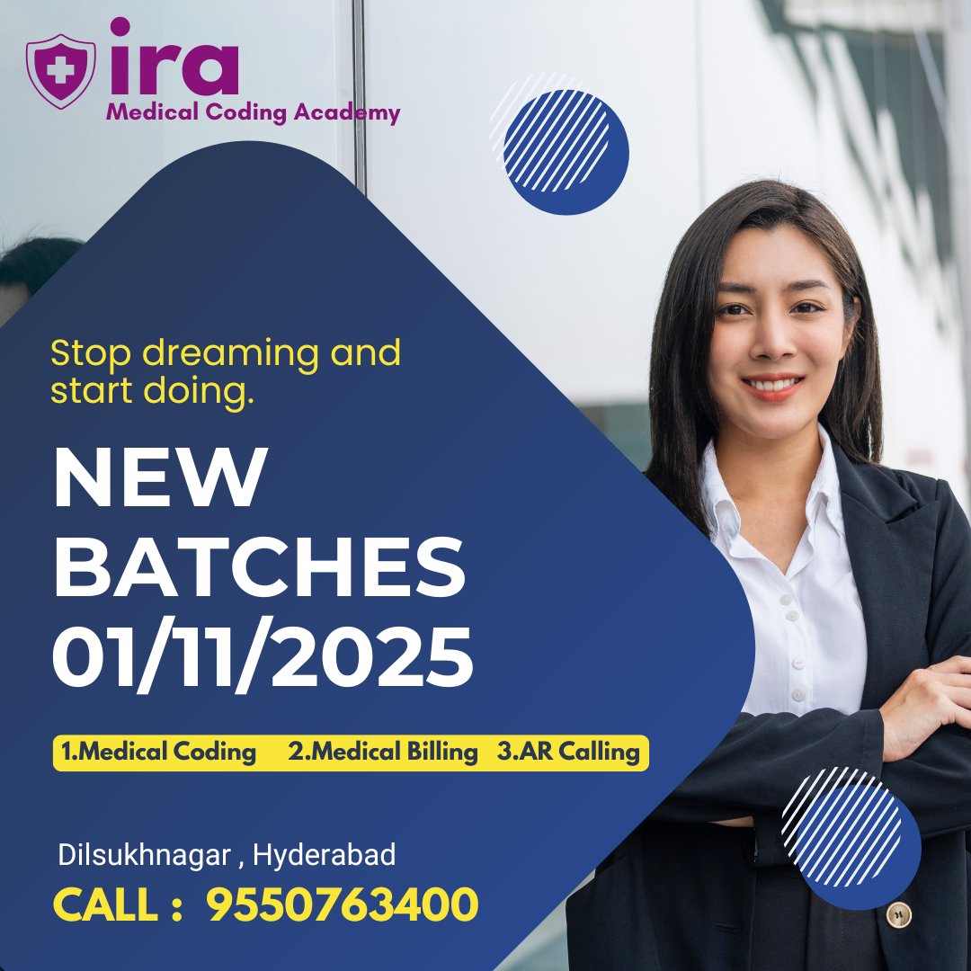 IraCoding's tweet image. IRA MEDICAL CODING ACADEMY 
DILSUKHNAGAR , HYDERABAD 
💻 “Join our expert-led Medical Coding, Medical Billing, and AR Calling training programs — your gateway to a successful and rewarding career in the US Healthcare industry.”
#MedicalCodingTraining #MedicalBillingTraining