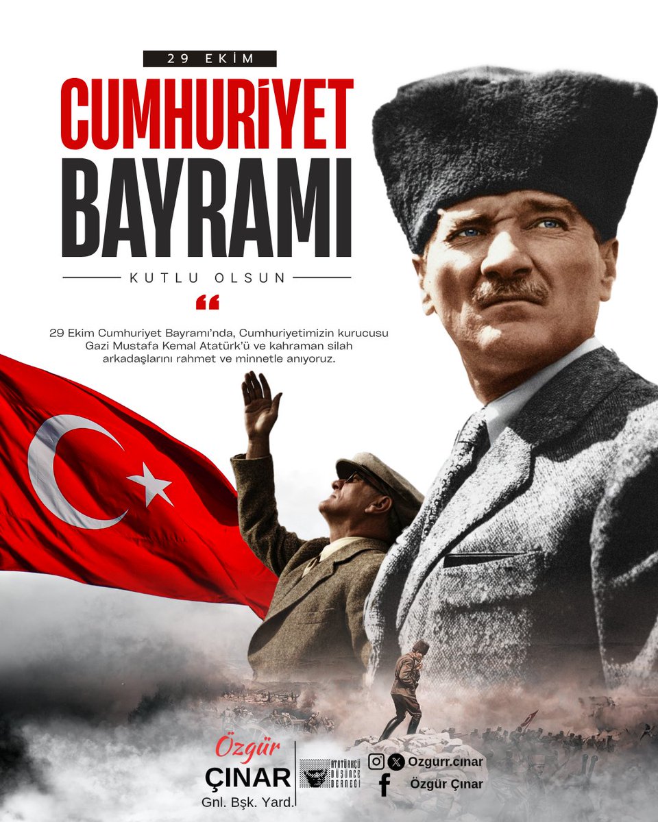 🇹🇷 29 Ekim Cumhuriyet Bayramı Kutlu Olsun! 🇹🇷

Bir milletin küllerinden doğduğu, karanlıktan aydınlığa uzandığı o büyük günün adıdır 29 Ekim!
Gazi Mustafa Kemal Atatürk’ün “En büyük 2 eserimden biri Türkiye Cumhuriyeti ” dediği Cumhuriyet, sadece bir yönetim biçimi değil,