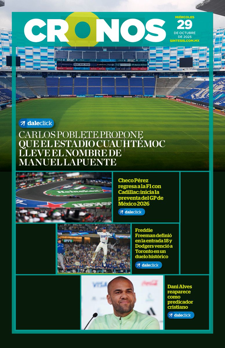 📰 Hoy en las portadas:

⚫ 23 muertos en Puebla por lluvias

🚨 Bloqueos en carreteras federales

💥 14 muertos tras ataque a narcolanchas

🎼Matisse y Cristian Castro juntos

🏟️ Siguen propuestas para cambiar nombre al Cuauhtémoc

sintesisdigital.com.mx:8383/flipsint/29102…