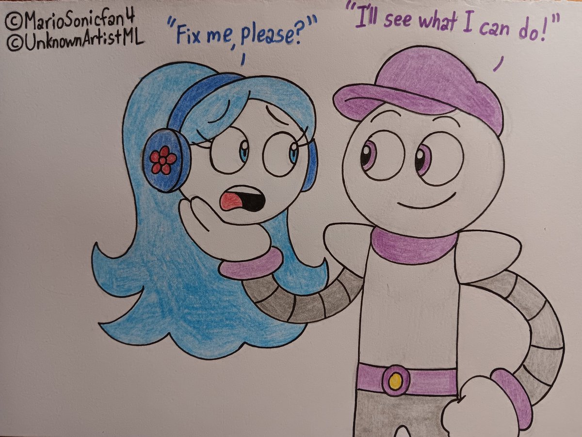 UnknownArtistML's tweet photo. [HEAD-TOBER 2025: DAY 29]

Chelsea got her head detached and needs to be fixed.
When it comes to mechanical repairs, Hatson is here to get the job done!

Chelsea by MarioSonicFan4.

#UnknownArtistML #MarioSonicFan4 #Chelsea #Hatson #Robot #Headless #OC #TraditionalArt https://t.co/KcEWUmqSmA
