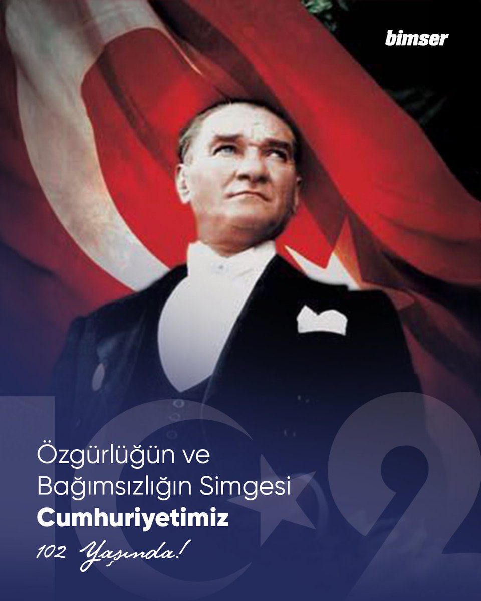Cumhuriyetimizin ilanının 102. yıl dönümünü büyük bir gurur ve coşkuyla kutluyoruz. ❤️

Başta Gazi Mustafa Kemal Atatürk olmak üzere, Cumhuriyetimizi bizlere armağan eden tüm kahramanlarımızı saygı, minnet ve rahmetle anıyoruz.

#Bimser #29Ekim #CumhuriyetBayramı