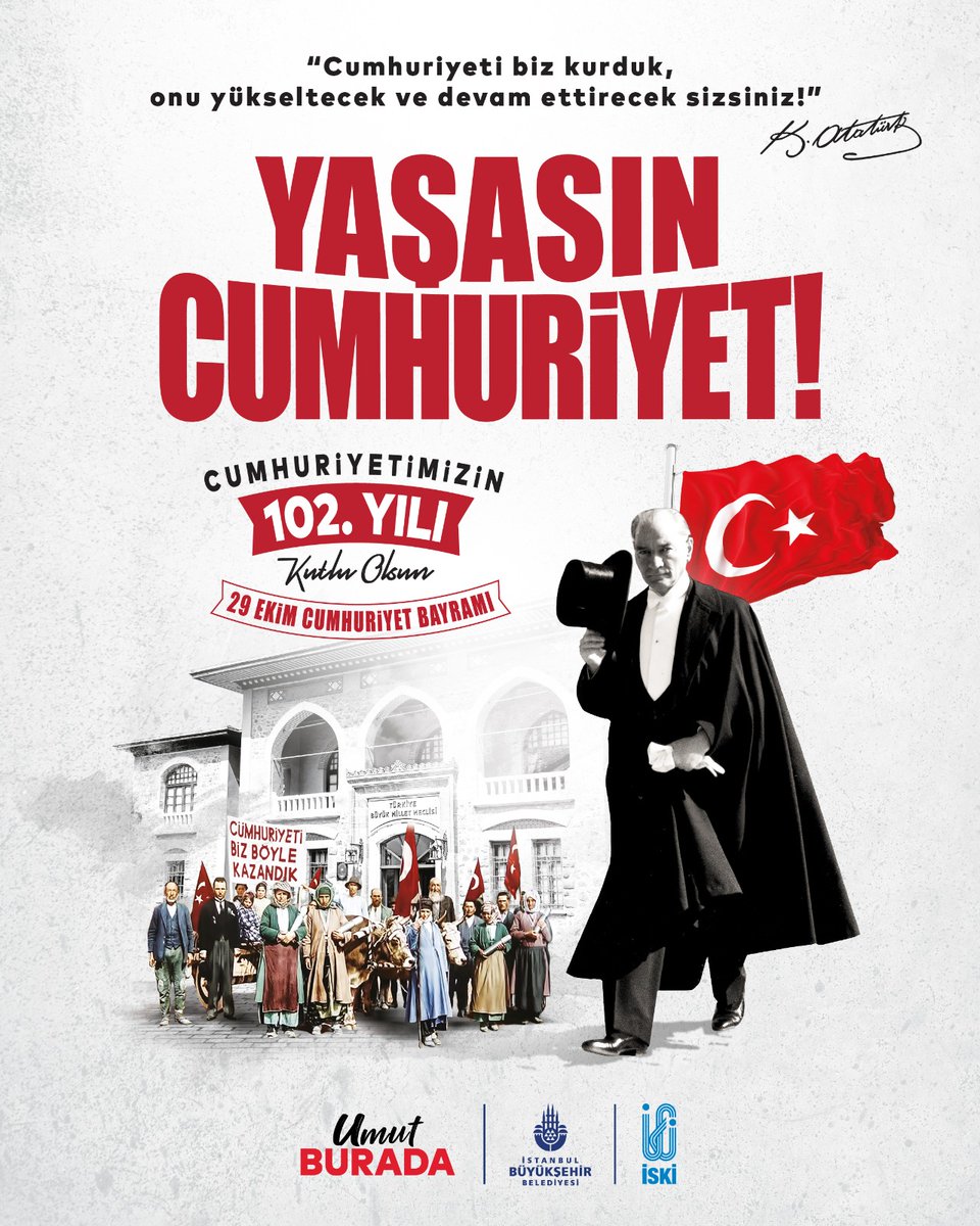 102 yıl önce Gazi Mustafa Kemal Atatürk’ün kurduğu Cumhuriyetimiz bizim ellerimizde yükselmeye devam edecek!

Fikri hür, vicdanı hür, irfanı hür milletimizle çalışarak, üreterek daha güzel günleri birlikte var edeceğiz.

29 Ekim Cumhuriyet Bayramımız kutlu olsun, YAŞASIN