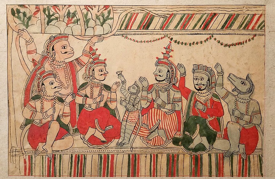 Scenes of Ramayana in the Pinguli Chitrakathi style from Maharashtra.