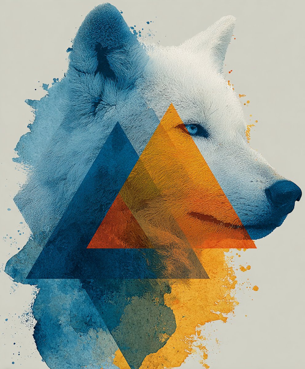 phokuinc's tweet image. Apex predator render as watercolor meets geometry. High saturated color with shapes interlocking in dynamic balance, power expressed through form and color #AIart #DigitalDesign #Abstraction #Midjourney