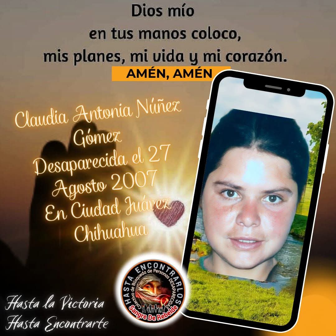 #TeBuscamosClaudiaAntoniaNuñezGomez.‼️
#Desaparecida el 27/08/2007
En #CiudadJuarez.‼️ #Chihuhua. #México 🇲🇽‼️
Vía <a href="/CeliaAcuaMoren1/">Celia Acuña Moreno</a>
#RTsSolidarios ‼️.