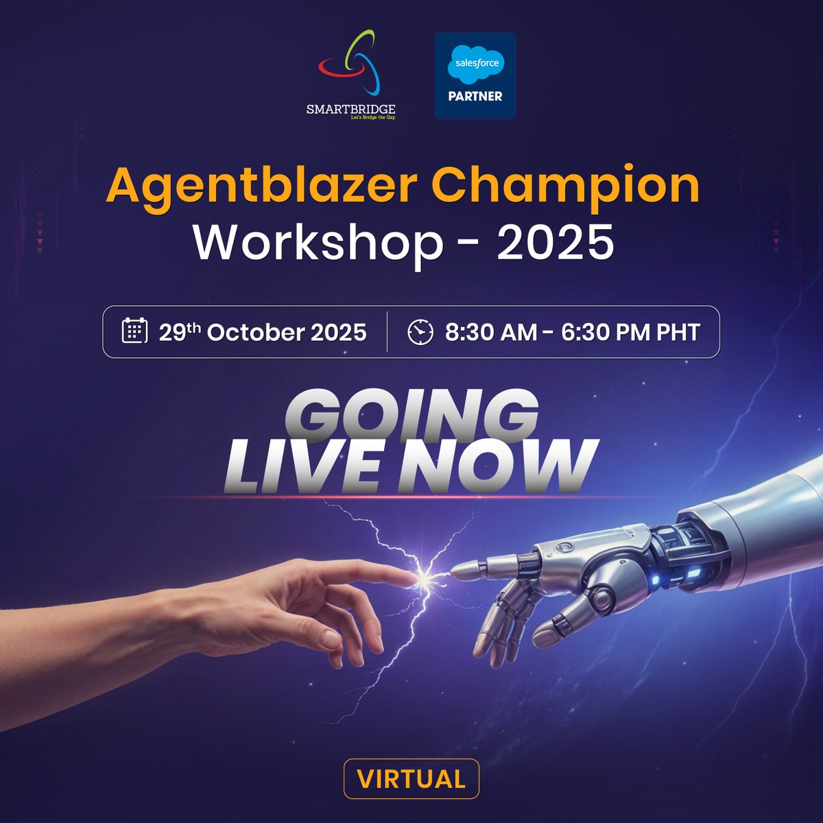 thesmartbridge's tweet image. 🚀 LIVE NOW: #SmartBridge in collaboration with #Salesforce launch the Agentblazer Champion Workshop 2025!

Dive into the #AgenticAI era &amp;amp; build your own intelligent agent with Agentforce.

📅 Oct 29, 2025 | 🕗 8:30 AM–6:30 PM PHT | 📍 Virtual

#Automation #Workshop #TechSkills