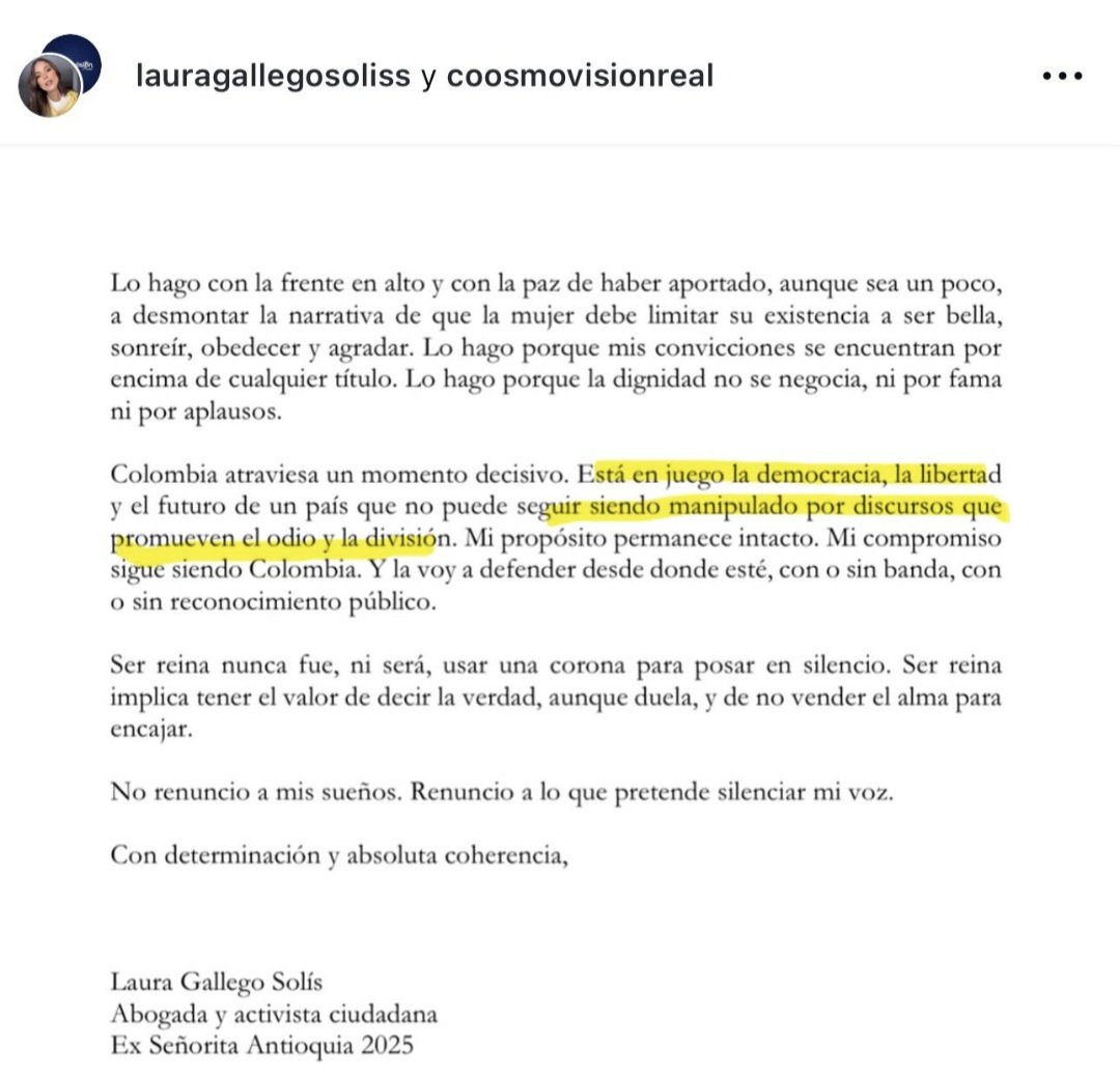 JAJAJAJAJA, ¿qué tal esta malparida ah?, dizque "El país no puede seguir siendo manipulado por discursos que promueven el odio y la división".

Le queda bien puesto el apodo de MISS PARACA.