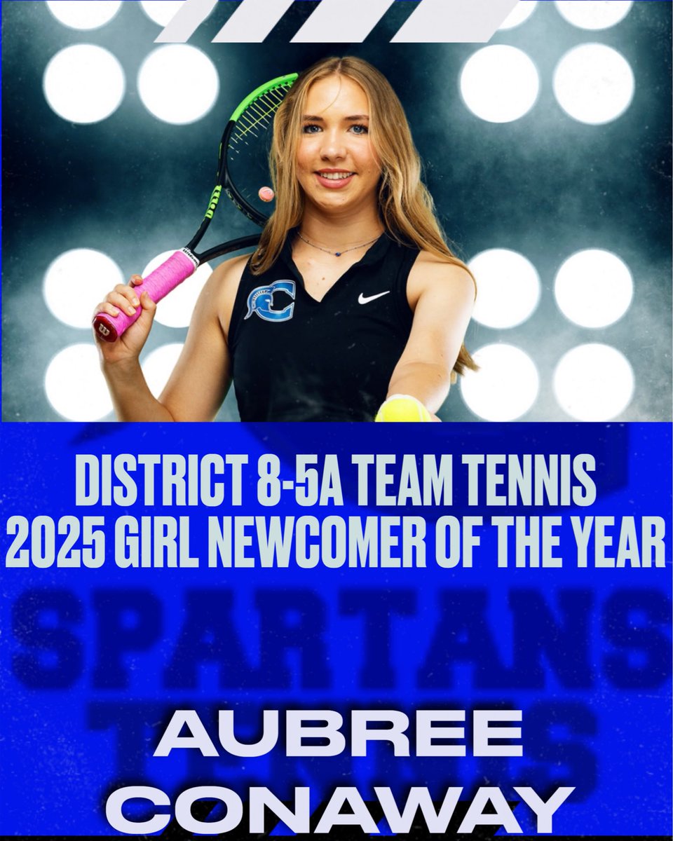 Congrats to our Spartan Tennis sophomore Aubree Conaway for being named District 8-5A Newcomer of the Year!