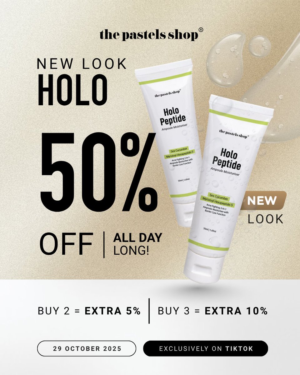 thepastelsshop's tweet image. Some of you might be sad seeing HOLO go… but surprise! 🎉 We’re just upgrading the packaging to make it even better.

So let’s welcome… the NEW HOLO! 💚
Fresh look, same great formula you love.

Available now with 50% OFF on Shopee &amp;amp; TikTok Shop.