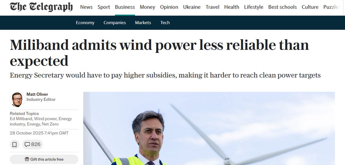 The models used for offshore power generation were always optimistic, and it's long been known wind farms weren't making the design output as expected.
The reductions in expected load factor are massive. £50-60 billion has been sunk into the UK wind power fantasy, and it's now