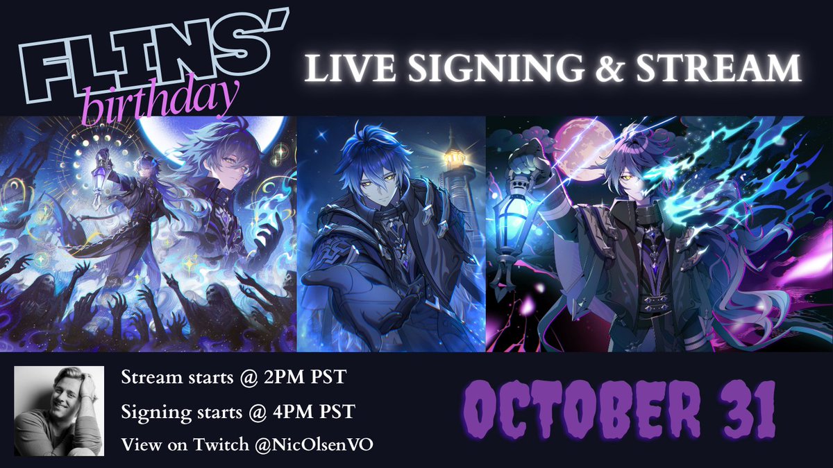 NicOlsenVO's tweet photo. Hey gang! Join me on Spooky Day to celbrate Flins' birthday!

Prints will be available soon! https://t.co/L9QbbUk1Q3
https://t.co/U1VEbZdZC5 https://t.co/E9zBczBwNs