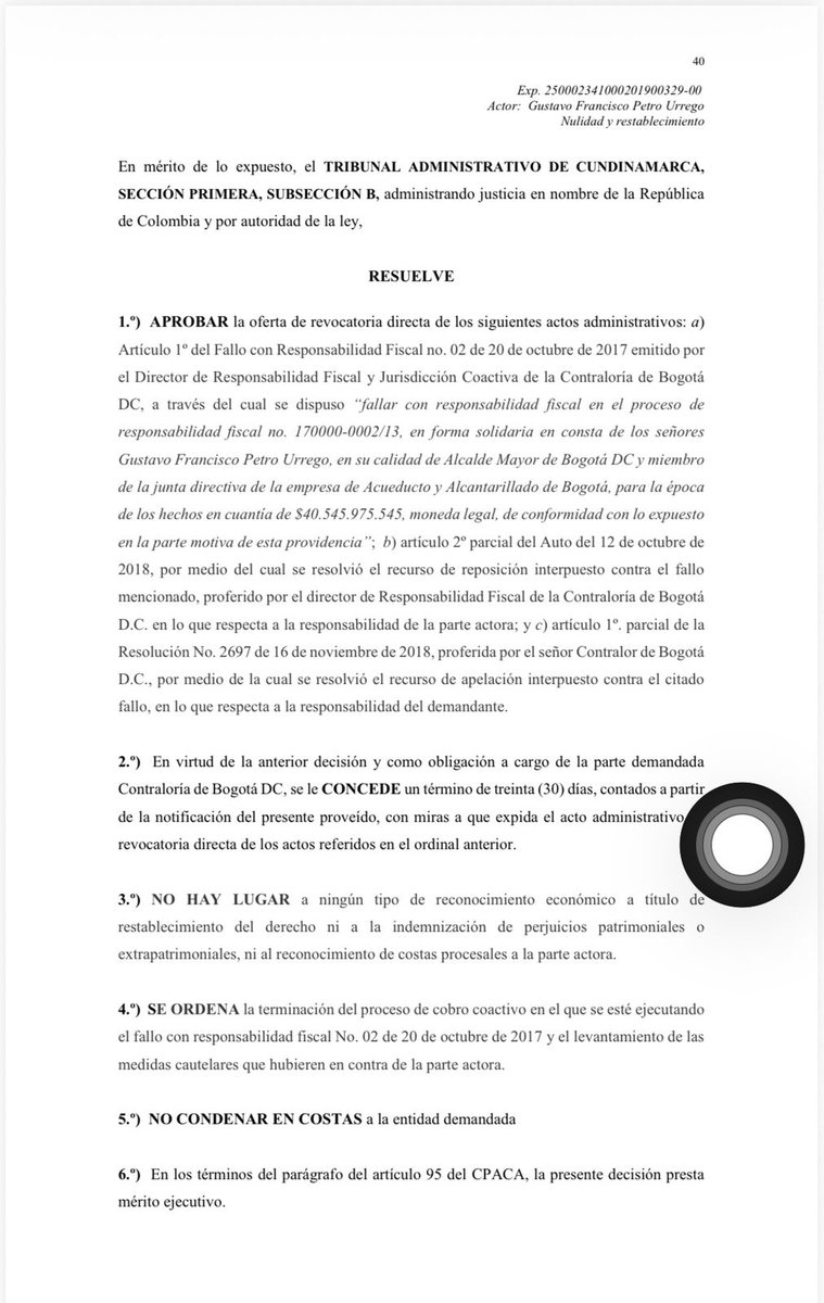 WRadioColombia's tweet photo. #Atención | El Tribunal Administrativo de Cundinamarca revocó la sanción fiscal de más de 40.500 millones de pesos que, hace años, impuso la Contraloría contra el exalcalde y actual presidente Gustavo Petro (@petrogustavo) por el modelo de basuras en Bogotá. La Sala señaló que los actos estaban en “manifiesta oposición a la Constitución o la ley” y que hubo “violación del debido proceso por aplicación indebida de la Ley 678 de 2001”. La responsabilidad fiscal queda sin efectos.