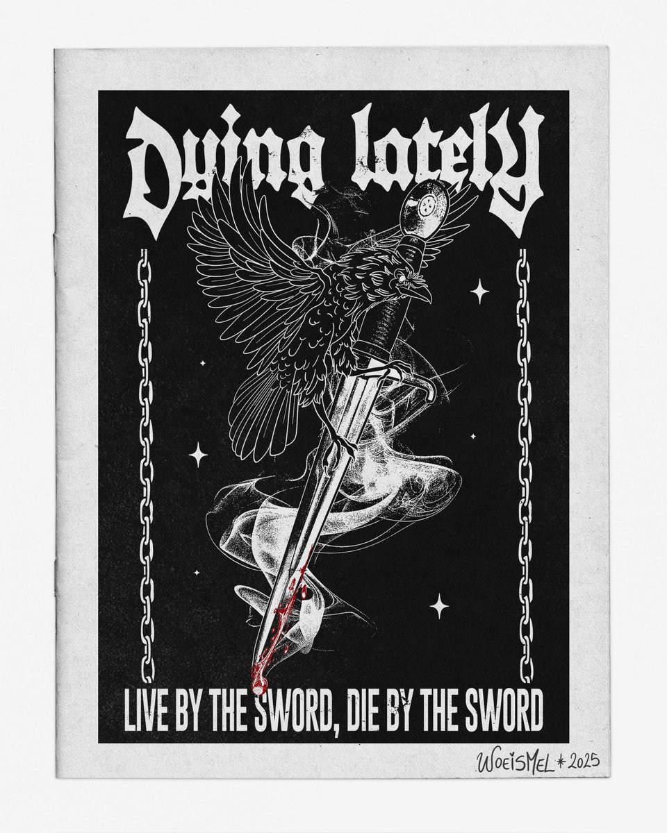 woeismel's tweet image. ✶ dying lately ✶ design i did a while ago for @iamjakehill ⚔️🖤 

#bandmerch #metalcore #merchdesign #illustration