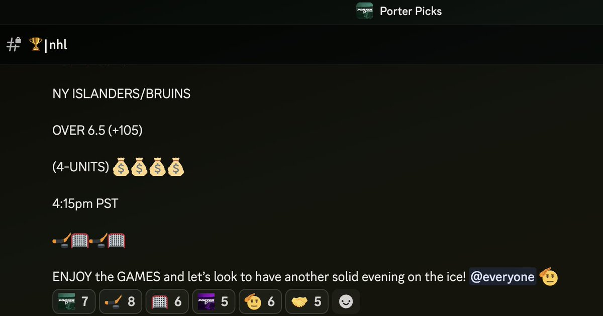 CASH THOSE TICKETS AGAIN @ everyone 🫵🏽

The NY ISLANDERS &amp; BOSTON BRUINS get the job done and CASH the OVER 6.5 (+105) as expected! 😮‍💨

(+4.20-UNITS) 💰✨💰✨💰✨💰✨✅

#Isles
#NHLBruins

Currently on a 8-3 NHL run for (+17.75-UNITS) ✅

CHEERS!! 🍾✨🥂✨🥂✨🥂