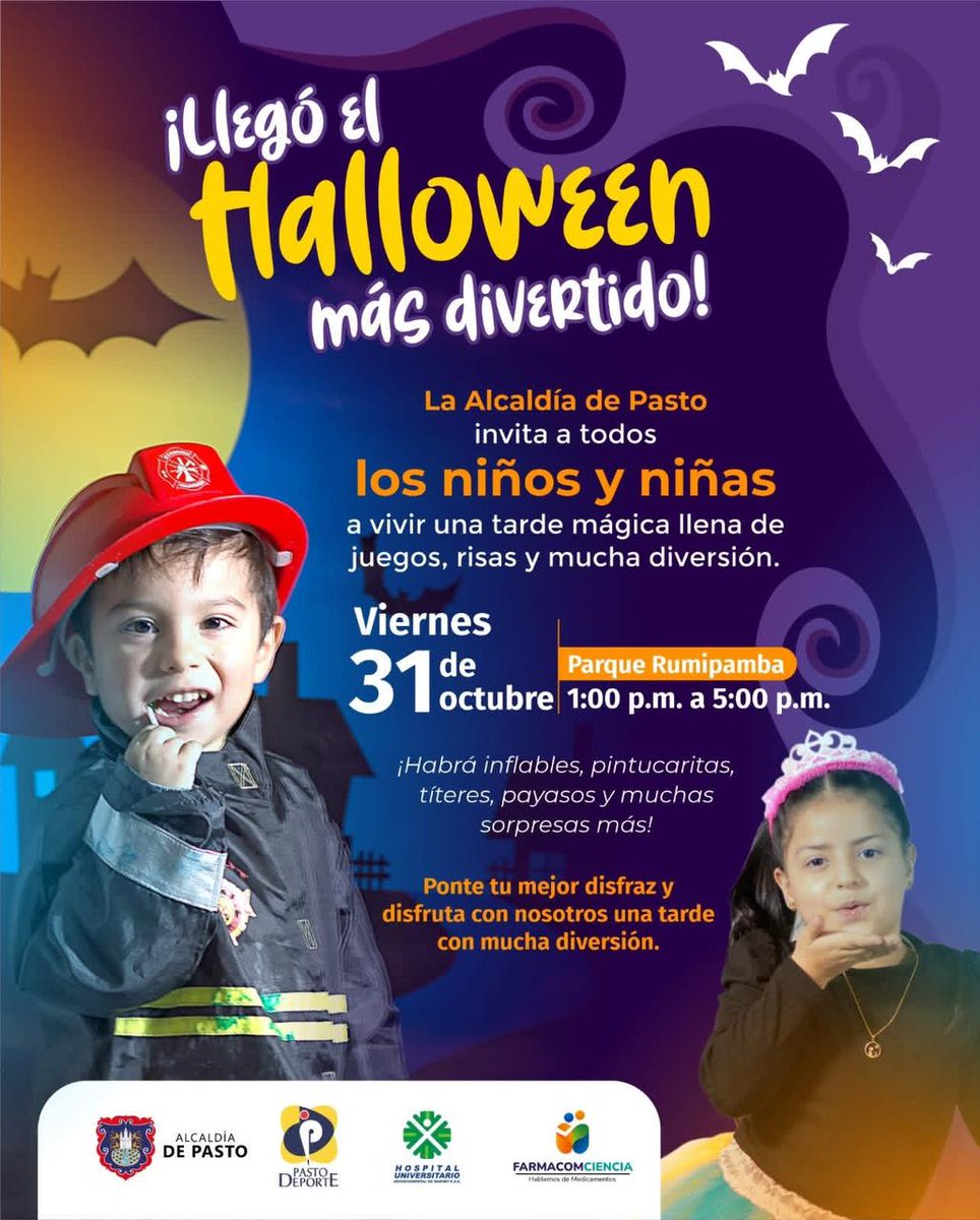 alcaldiapasto's tweet photo. Atención, invitación para nuestros niños y niñas. #Halloween #AlcaldiadePasto. https://t.co/0sLfxkPlql