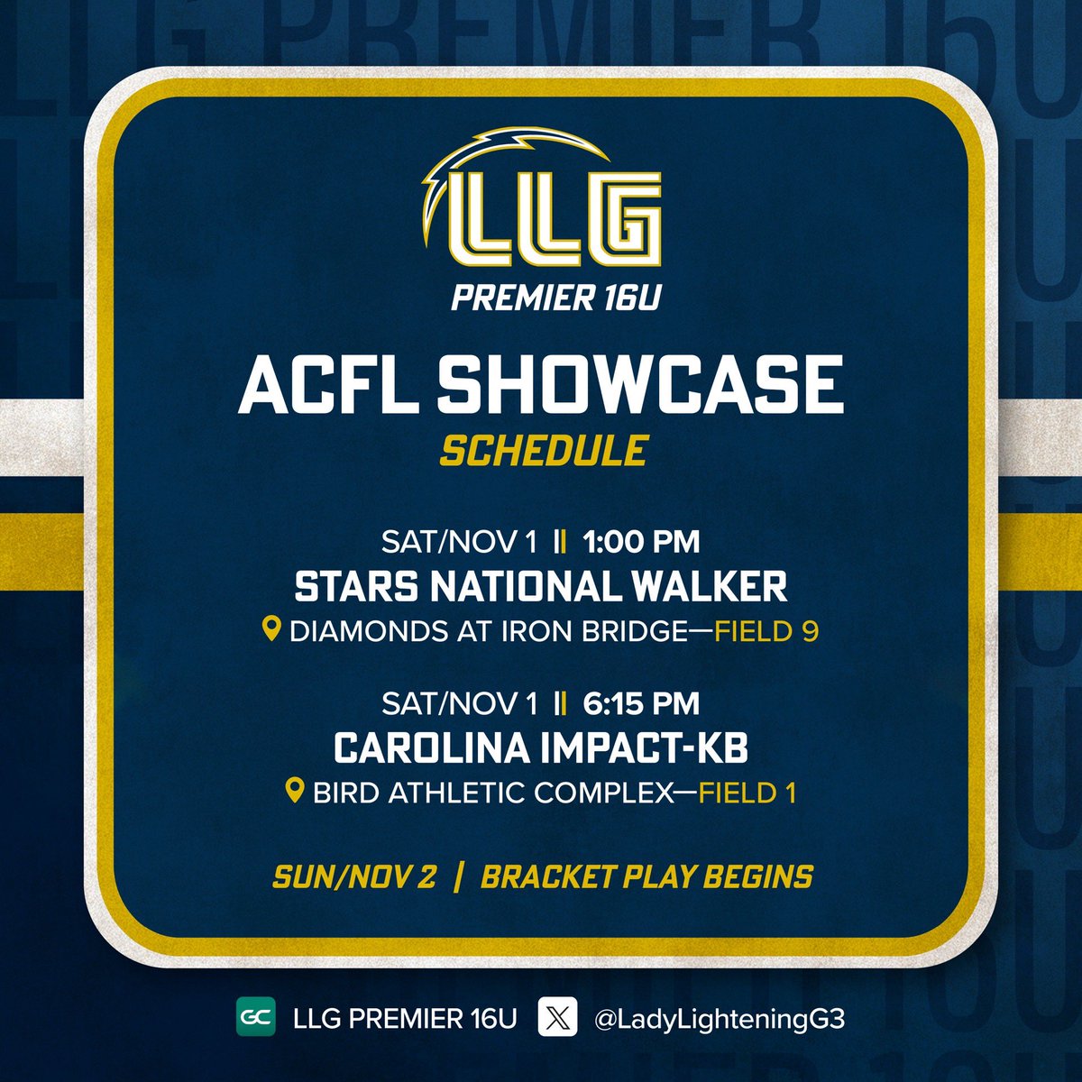 AddisonHester28's tweet image. Schedule drop for this weekend! Don&apos;t be shy, come check us out👀#AllGoldAllGrind @LadyLightningG3 @MelisaShock @NCATSOFTBALL @darrenolivo @CoachNJames @tslimp27 @CoachMillerKCSB @coachbreneman @AbbeyLatham