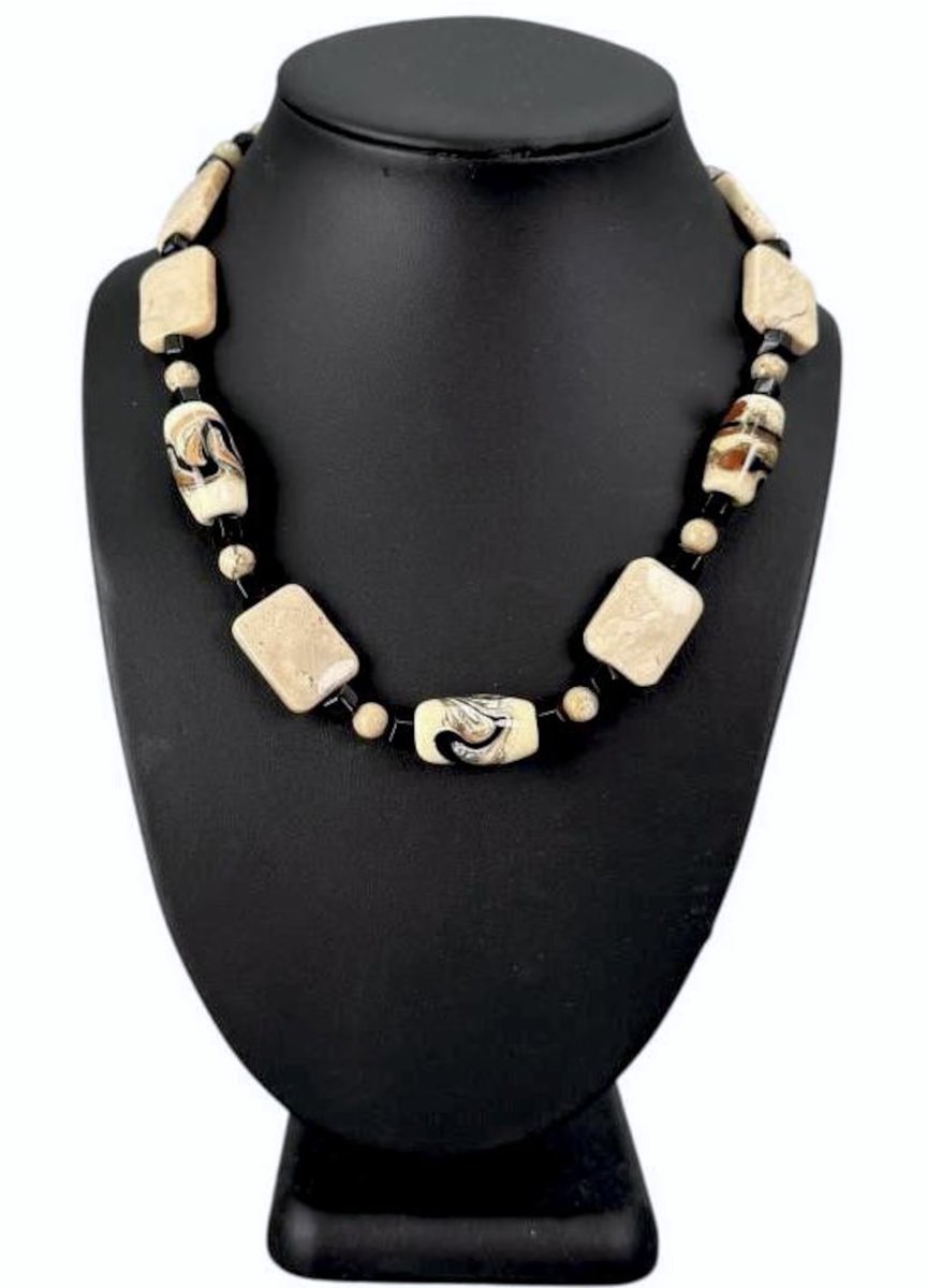 Vintage Navajo Style Clay and Stone Beaded Necklace, 18" Length, Perfect Stacking Necklace for a Touch of Color and Texture, Black and Beige
etsy.com/listing/435082…