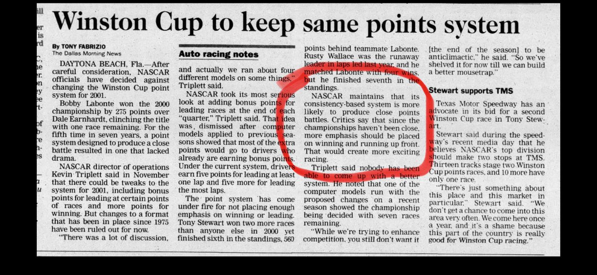 PerfectStorm24's tweet image. And what nobody else understands is what points racing had turned into, forcing Nascar to prioritize wins, and stop teams from gaming it by riding out the ends of races in safe spots and not going for it. 
People forget the realities and remember the fantasy.