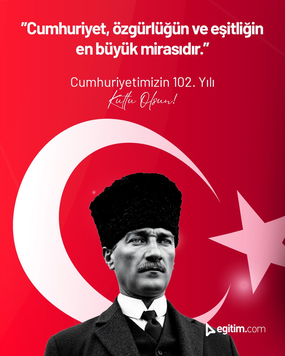 egitim_com's tweet image. Özgürlük ve eşitliğin simgesi Cumhuriyetimizin 102. yılı kutlu olsun! ❤️

#EğitimeDeğer #Egitimcom #29Ekim #CumhuriyetBayramı