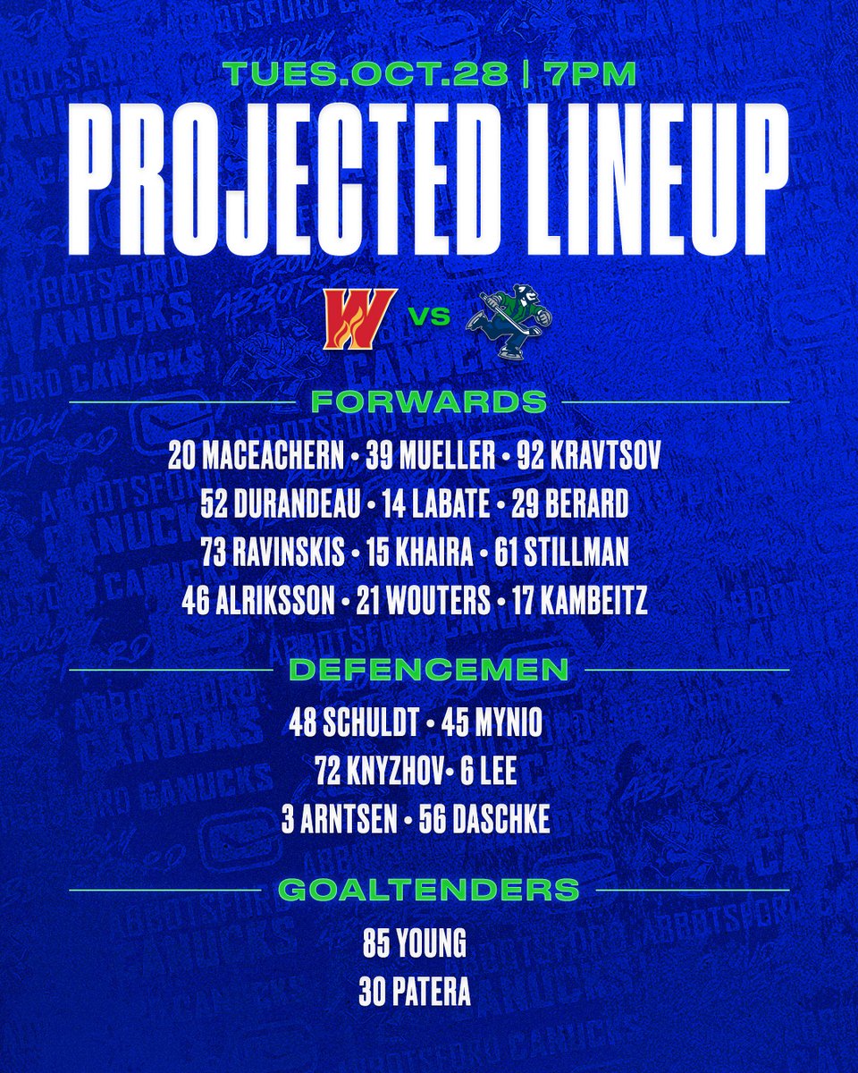 Tuesday's Team! 🤩

📺: flosports.link/3AKApWJ 
📻: abbotsford-canucks.mixlr.com