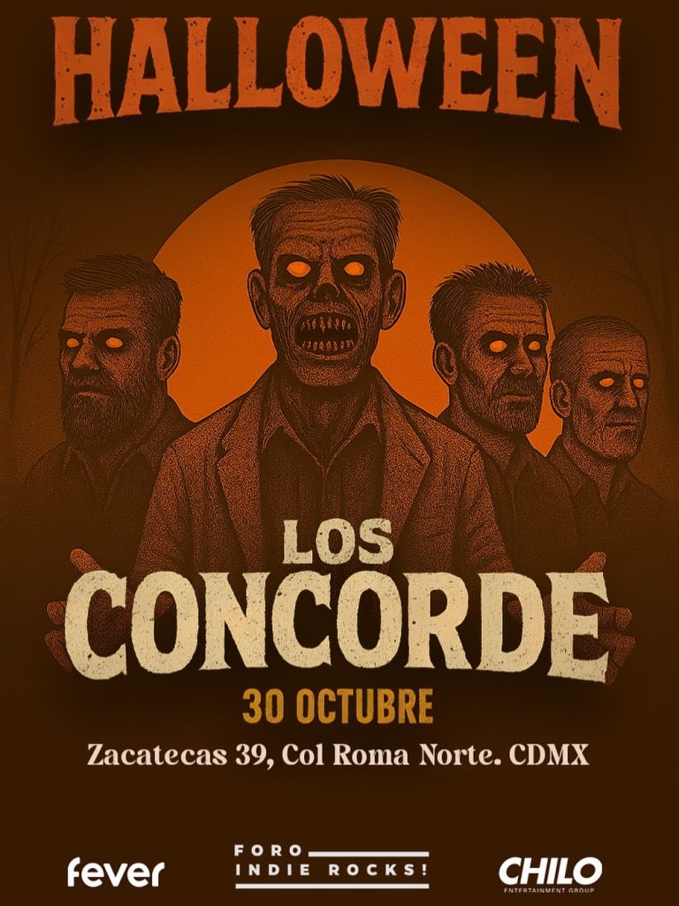Los Concorde preparan una noche terrorífica en el Foro Indie Rocks! este 30 de Octubre. Celebra Halloween con una de las super bandas más importantes del rock latino. Boletos en Fever.com feverup.com/m/488192