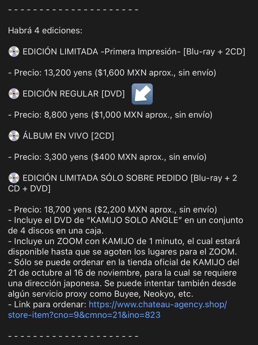 KAMIJOMex's tweet photo. Hubo un error con el precio de la edición regular, esta es la información correcta, una disculpa 🙇🏻‍♀️ https://t.co/rsFDJ19XoB