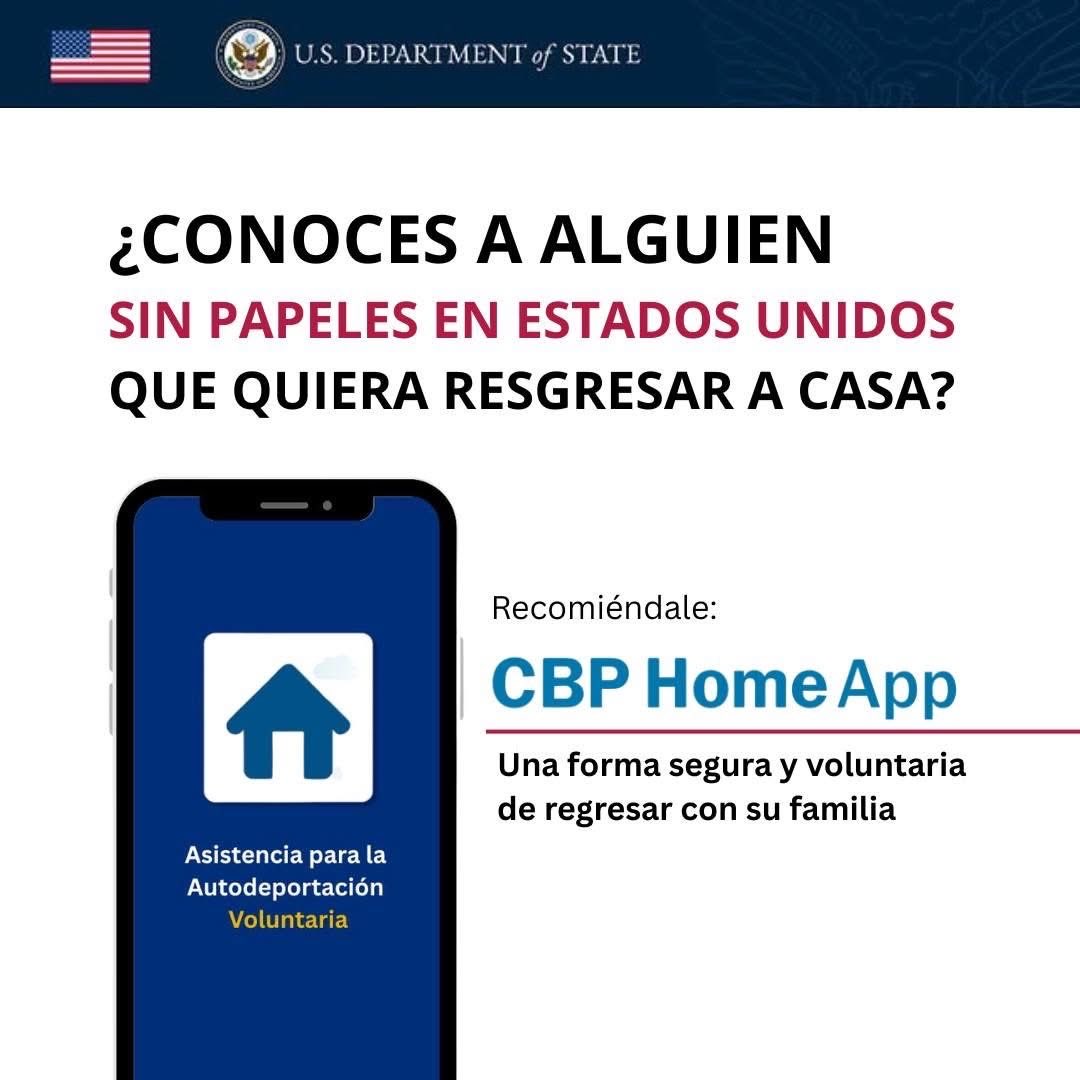 Con CBP Home puedes regresar a casa voluntariamente y de manera segura. Si conoces a alguien en Estados Unidos que no tiene papeles y quiere regresar, recomiéndale la aplicación CBP Home — una forma segura, voluntaria y confidencial de volver.  
Sin riesgos. 
Asistencia de viaje.
