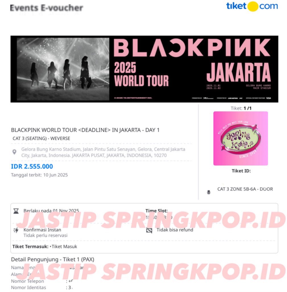 Springkpopid's tweet image. 🌸READY STOCK OPSLOT JASTIP

BLACKPINK — DEADLINE IN JAKARTA 2025 UNDERPRICE

DAY1 CAT3 ZONE 5B-6A ROW11 (1TIX ONLY)

UNDERPRICE alasan dijual anak jastip kita berhalangan hadir🙏🏻
✅GROUP JASTIP